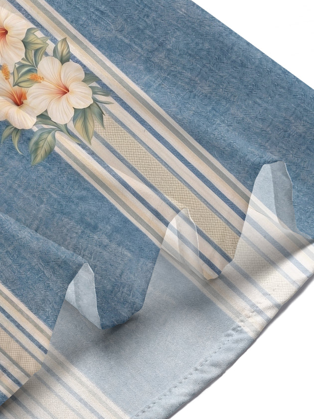 Hawaiian Striped Hibiscus Flower Men's Pocket Short Sleeve Shirts