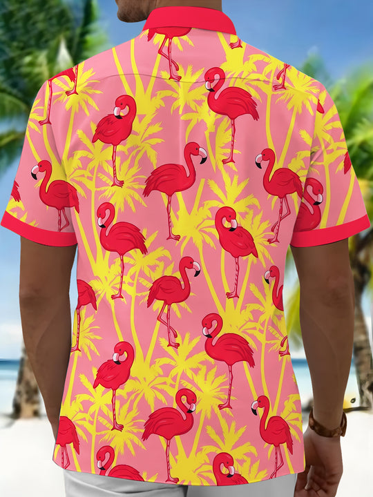 Hawaiian Flamingo Palm Tree Men's Pocket Short Sleeve Shirts