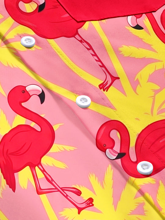 Hawaiian Flamingo Palm Tree Men's Pocket Short Sleeve Shirts