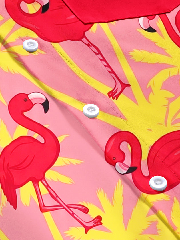 Hawaiian Flamingo Palm Tree Men's Pocket Short Sleeve Shirts