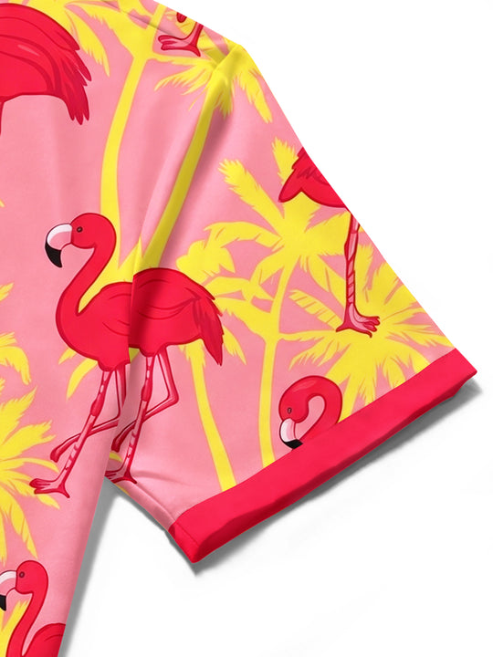 Hawaiian Flamingo Palm Tree Men's Pocket Short Sleeve Shirts
