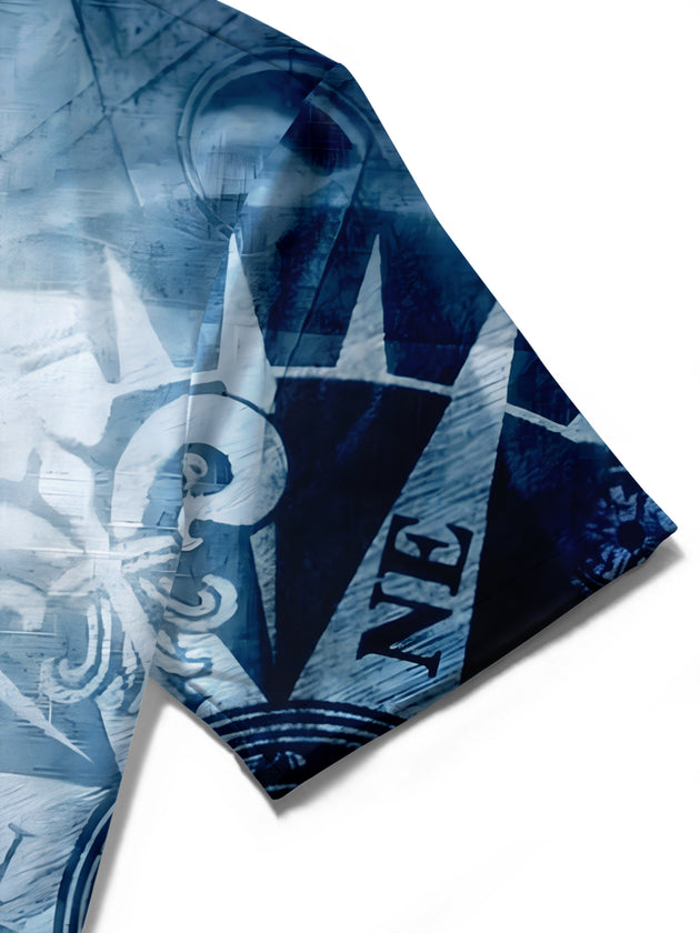 Nautical Anchor Compass Gradient Men's Pocket Short Sleeve Shirts