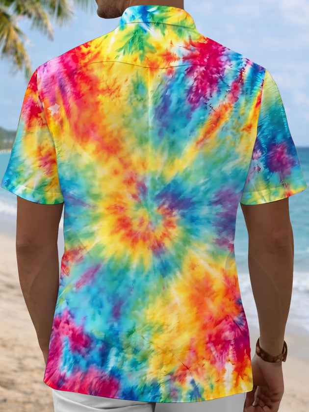 Colorful Tie-Dye Swiss Cross Soccer Sports Men's Pocket Short Sleeve Shirts