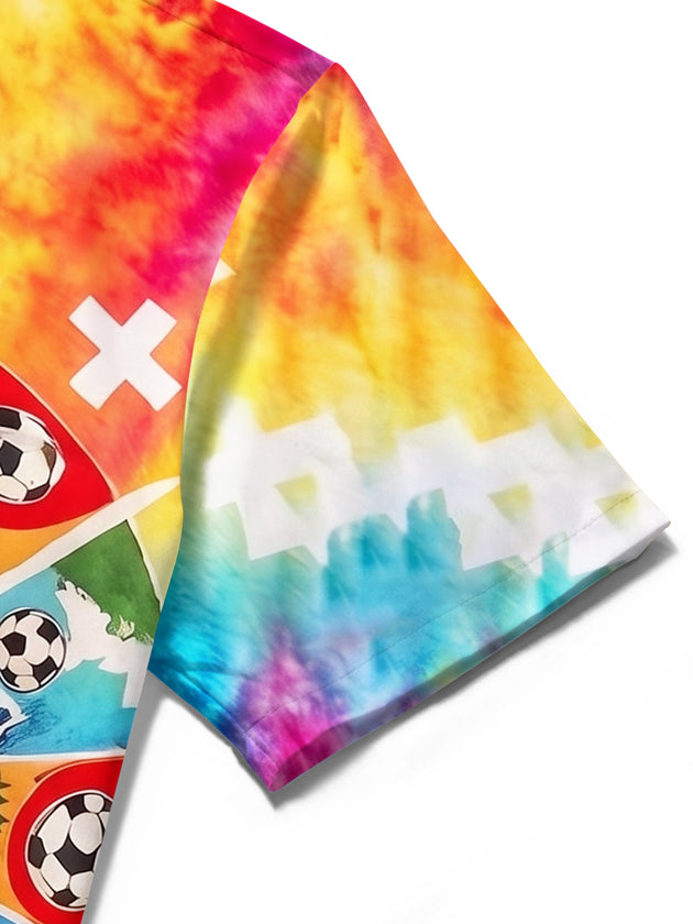Colorful Tie-Dye Swiss Cross Soccer Sports Men's Pocket Short Sleeve Shirts