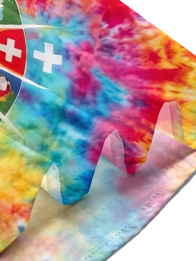 Colorful Tie-Dye Swiss Cross Soccer Sports Men's Pocket Short Sleeve Shirts