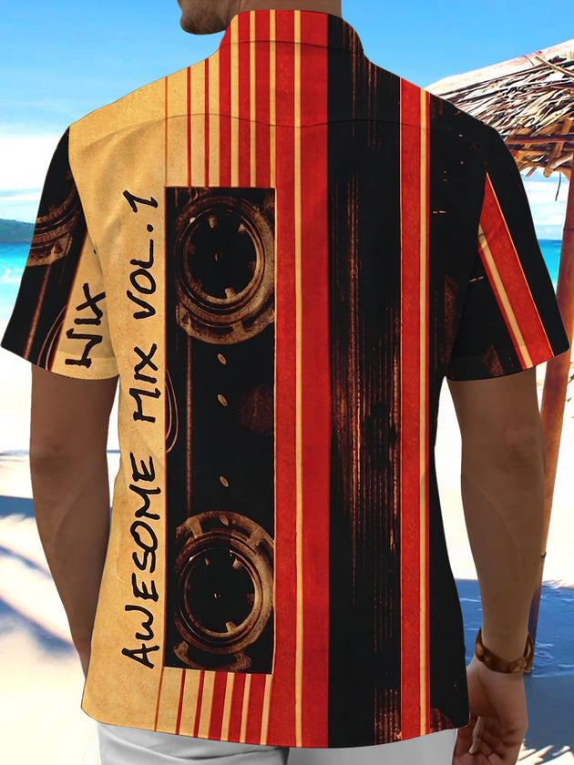Retro Cassette Music "Awesome Mix Vol.1" Men's Pocket Short Sleeve Shirts