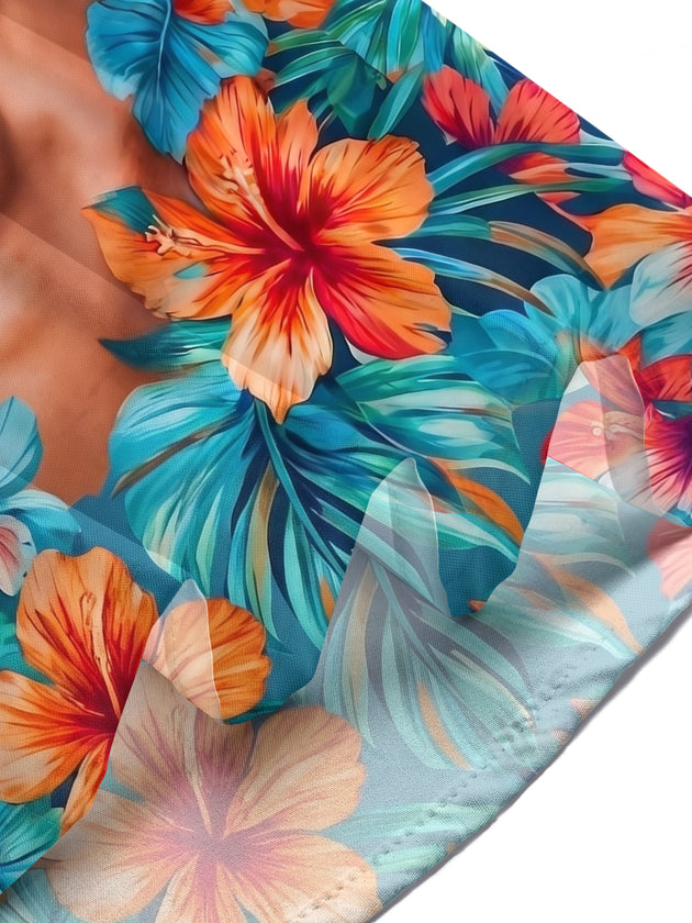 Fun Hawaiian Tropical Flower Muscle Illusion Men's Pocket Short Sleeve Shirts