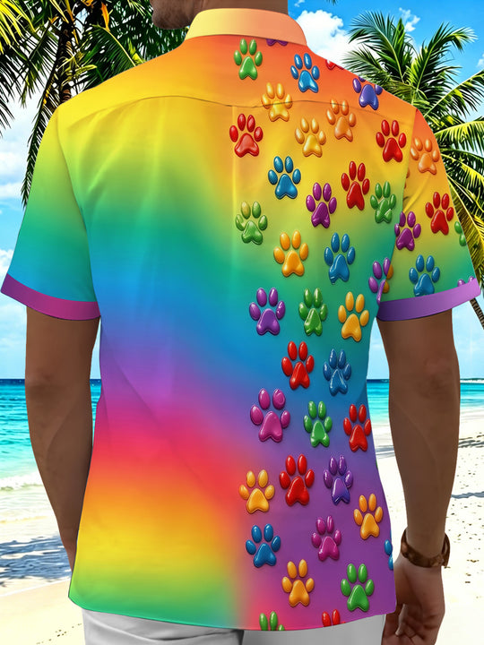 Pride Month Colorful Fun Gradient Paw Men's Pocket Short Sleeve Shirts