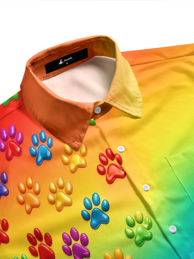 Pride Month Colorful Fun Gradient Paw Men's Pocket Short Sleeve Shirts