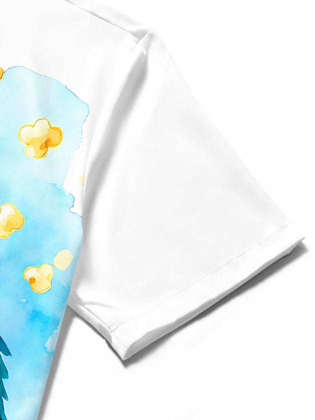 Fun Hawaiian Watercolor Popcorn Machine Parrot Men's Pocket Short Sleeve Shirts
