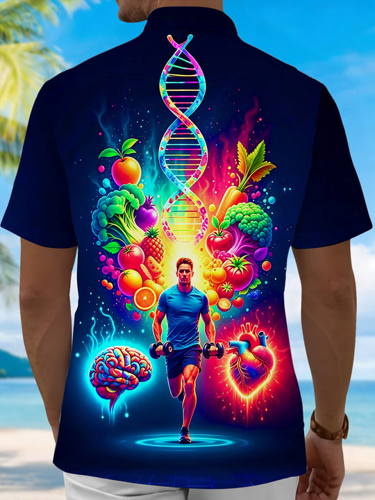 Colorful Fitness Sports Healthy Balanced Nutrition DNA Men's Pocket Short Sleeve Shirts