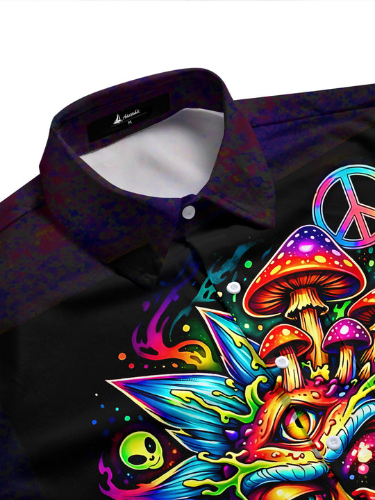 Dark Psychedelic Colorful Abstract Hippie Mushroom Peace And Love Men's Pocket Short Sleeve Shirts