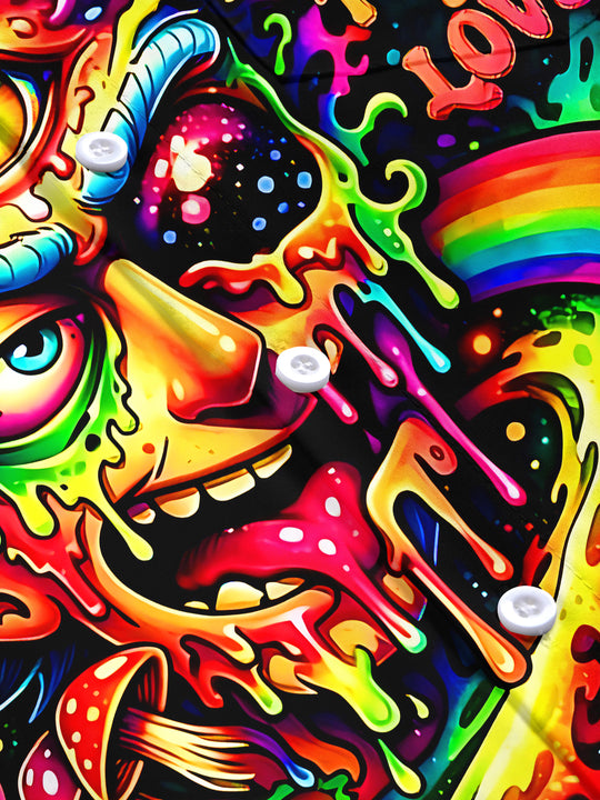 Dark Psychedelic Colorful Abstract Hippie Mushroom Peace And Love Men's Pocket Short Sleeve Shirts