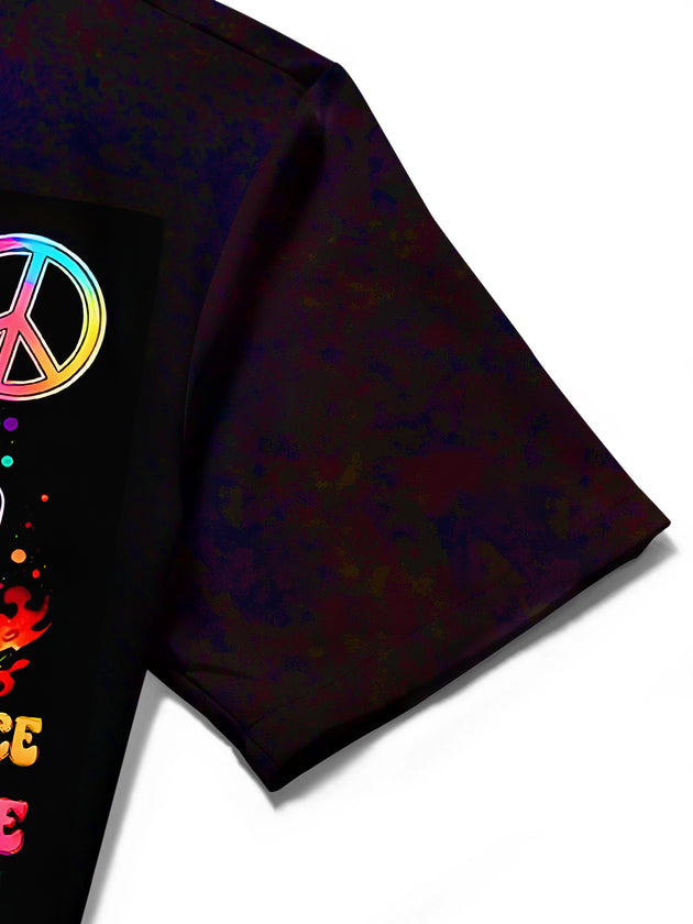 Dark Psychedelic Colorful Abstract Hippie Mushroom Peace And Love Men's Pocket Short Sleeve Shirts