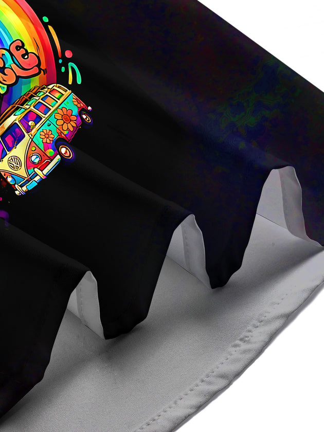 Dark Psychedelic Colorful Abstract Hippie Mushroom Peace And Love Men's Pocket Short Sleeve Shirts