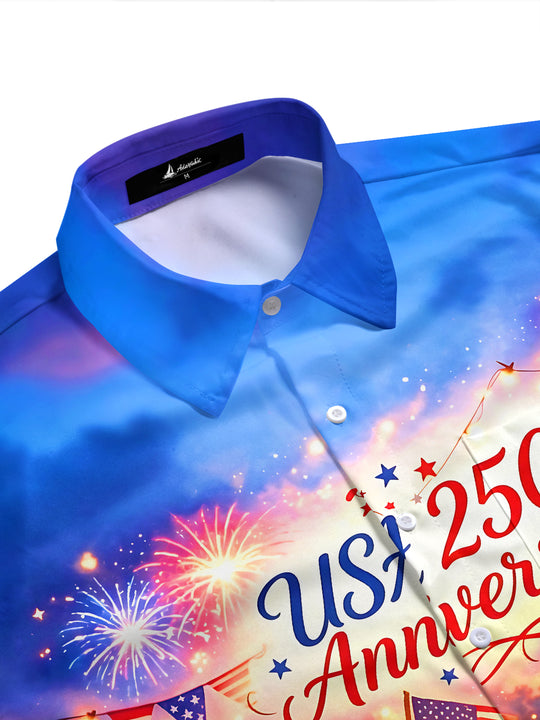 USA 250Th Anniversary Picnic Fireworks Independence Day Men's Pocket Short Sleeve Shirts
