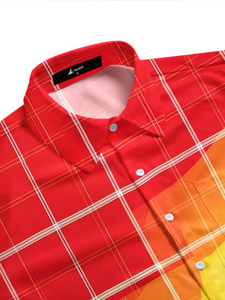 Pride Month Colorful Plaid Rhinestone Floral Hawaiian Men's Pocket Short Sleeve Shirts