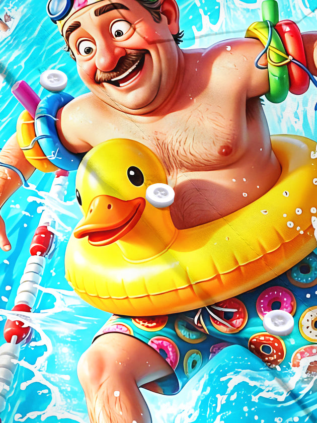 Pool Party Fun Swimming Cartoon Hawaiian Men's Pocket Short Sleeve Shirts
