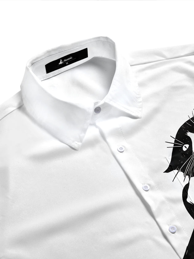 Fun Cat Simple Casual Men's Pocket Short Sleeve Shirts