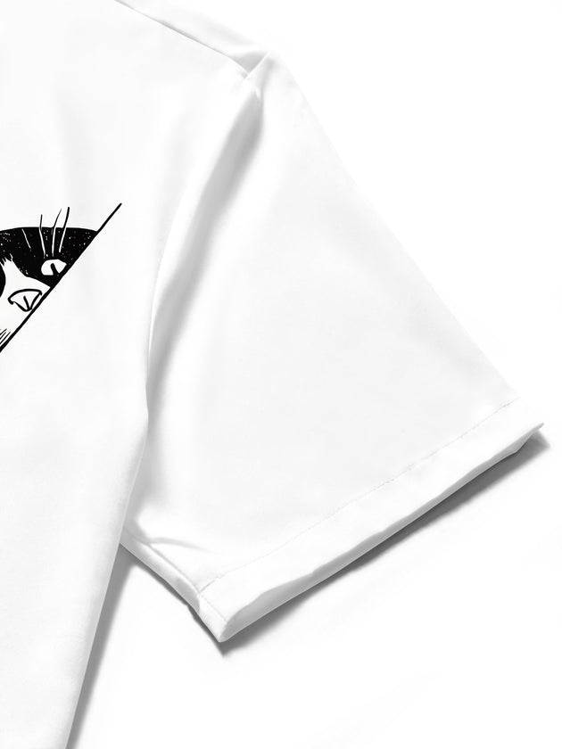 Fun Cat Simple Casual Men's Pocket Short Sleeve Shirts