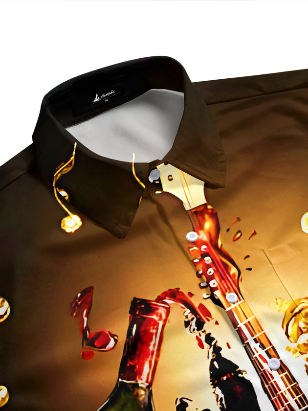 Vintage Wine Guitar Music Party Men's Pocket Short Sleeve Shirts