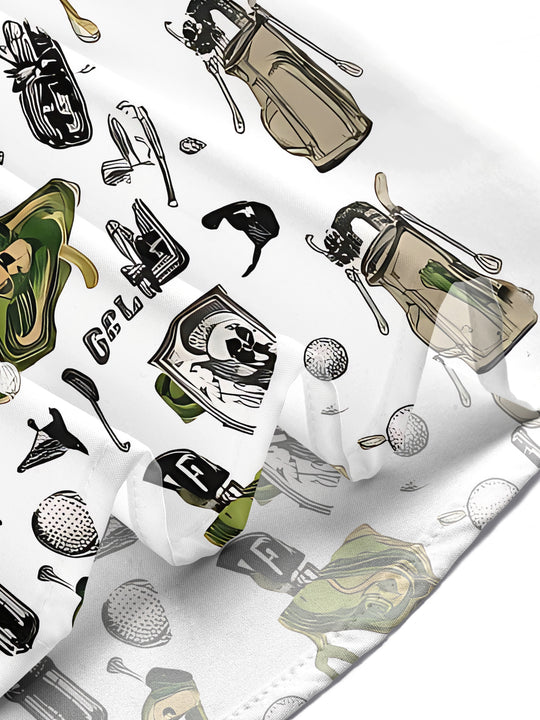 Golf Skull Retro Print Hawaiian Sports Men's Pocket Short Sleeve Shirts