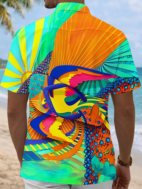 Abstract Flip-flops Tribal Art Tropical Hawaiian Men's Pocket Short Sleeve Shirts