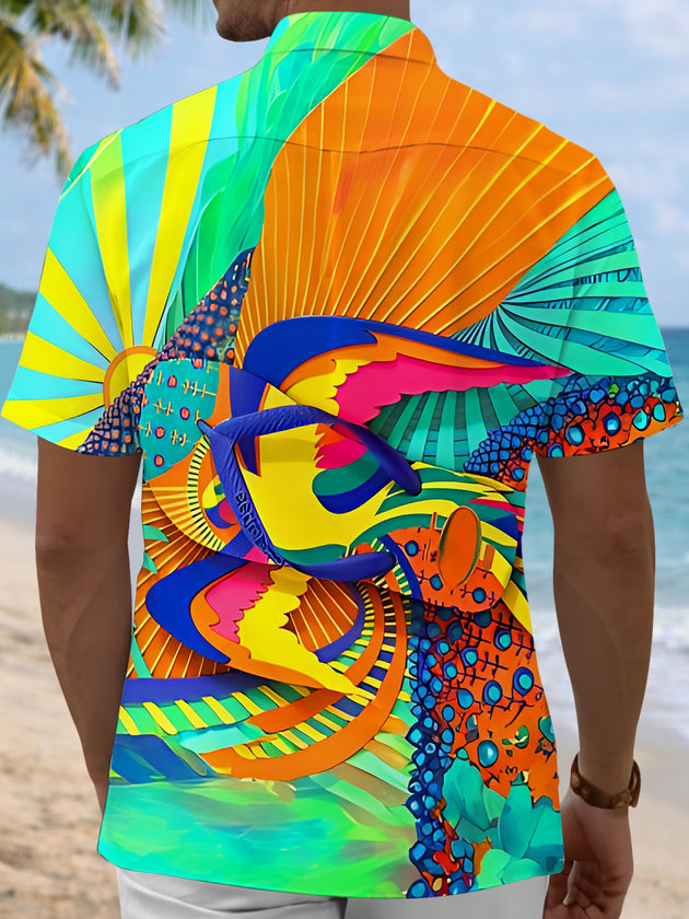 Abstract Flip-flops Tribal Art Tropical Hawaiian Men's Pocket Short Sleeve Shirts