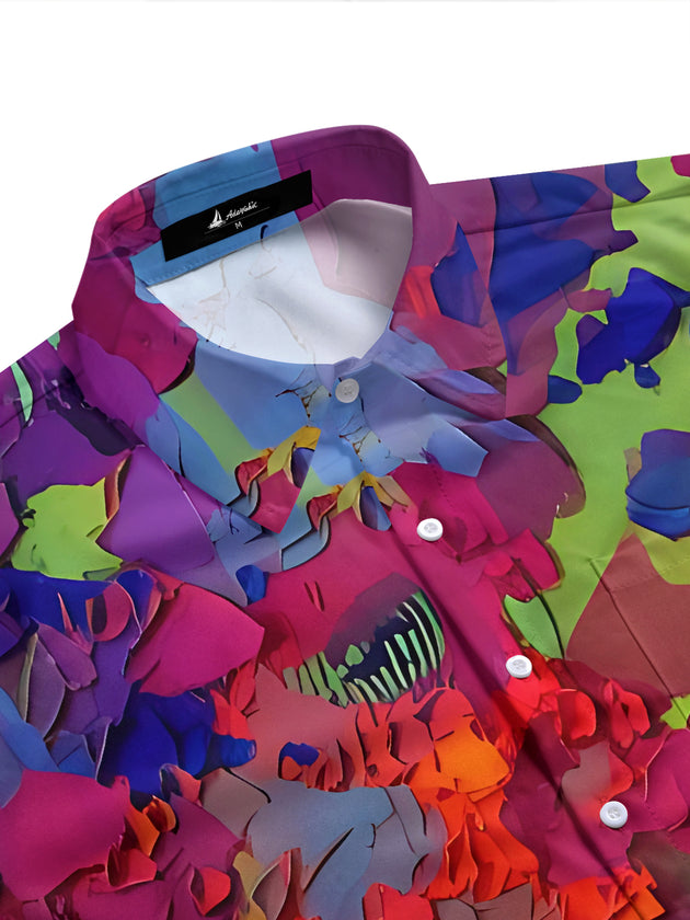Art Oil Painting Brushstroke Landscape Hawaiian Men's Pocket Short Sleeve Shirts