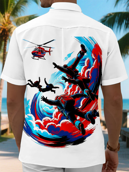 Skydiving Helicopter Sports Men's Pocket Short Sleeve Shirts