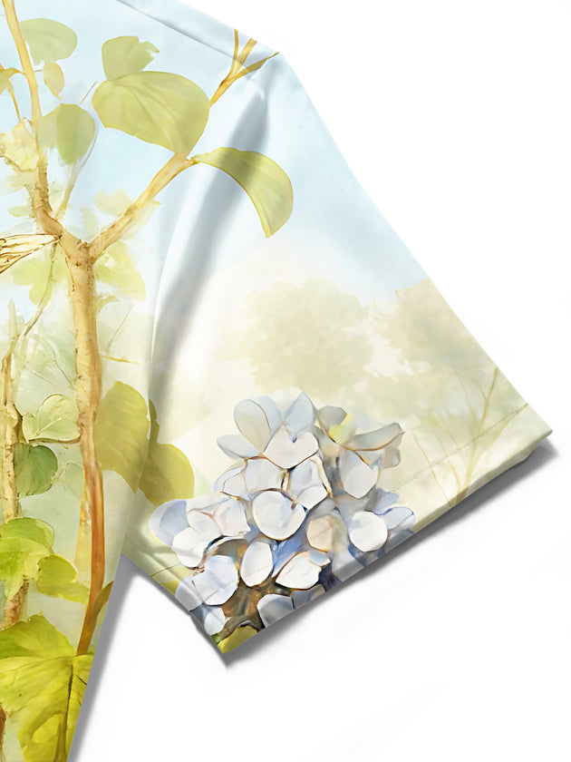 Fairy On Hydrangea Floral Men's Pocket Short Sleeve Shirts