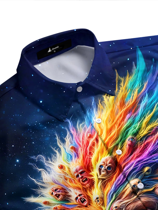 Dark Cosmic Starry Sky Human Face Art Men's Pocket Short Sleeve Shirts