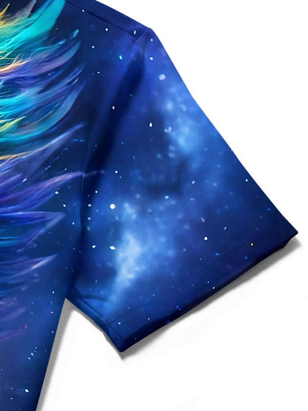 Dark Cosmic Starry Sky Human Face Art Men's Pocket Short Sleeve Shirts