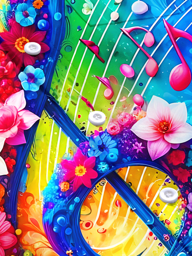 Colorful Tie Dye Music Note With Flowers Men's Pocket Short Sleeve Shirts