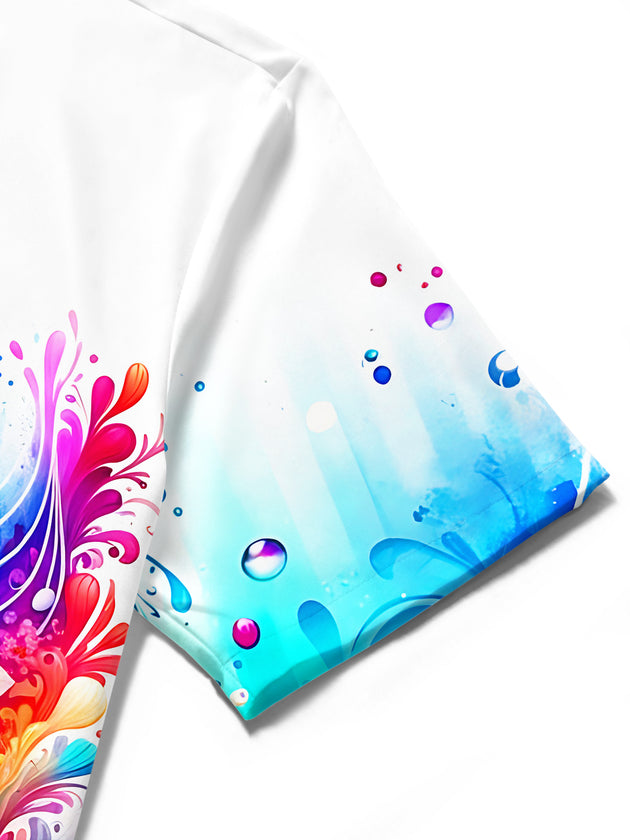 Colorful Tie Dye Music Note With Flowers Men's Pocket Short Sleeve Shirts