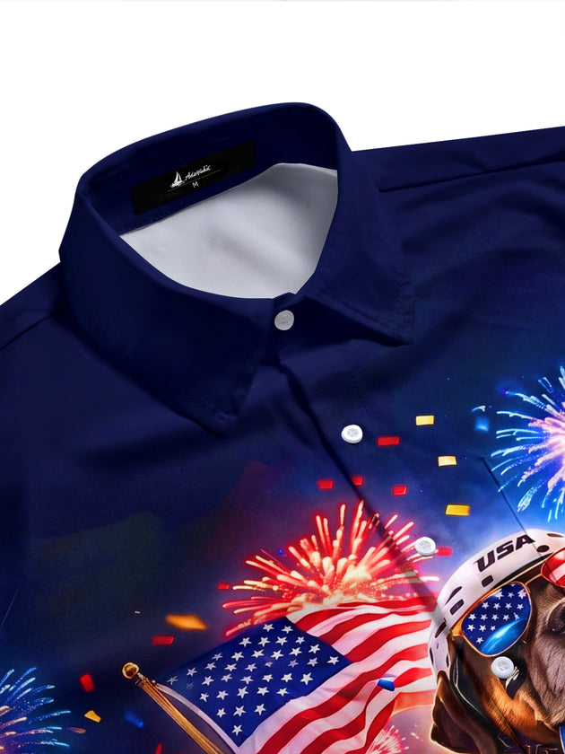 USA Team Victory Bulldog Independence Day Men's Pocket Short Sleeve Shirts