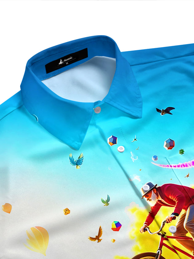 Colorful Skate-park Cyclist Bicycle Parkour Sports Men's Pocket Short Sleeve Shirts
