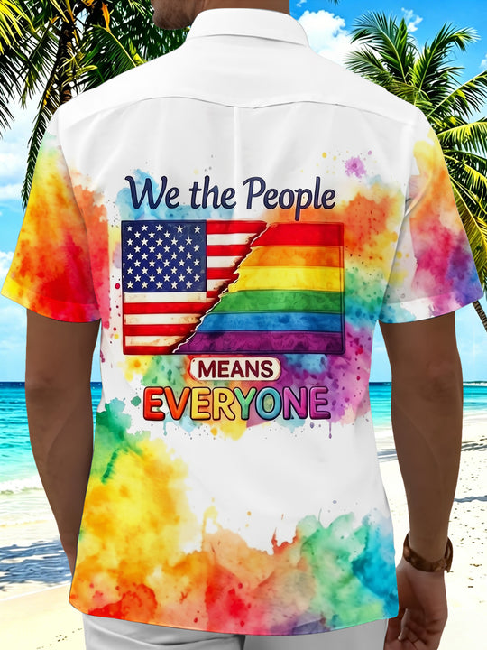 Pride Month We The People Means Everyone Colorful Tie Dye American Flag Equality Men's Pocket Short Sleeve Shirts