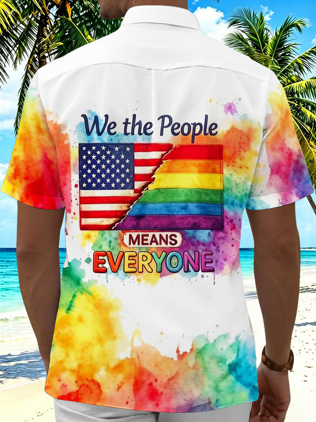 Pride Month We The People Means Everyone Colorful Tie Dye American Flag Equality Men's Pocket Short Sleeve Shirts