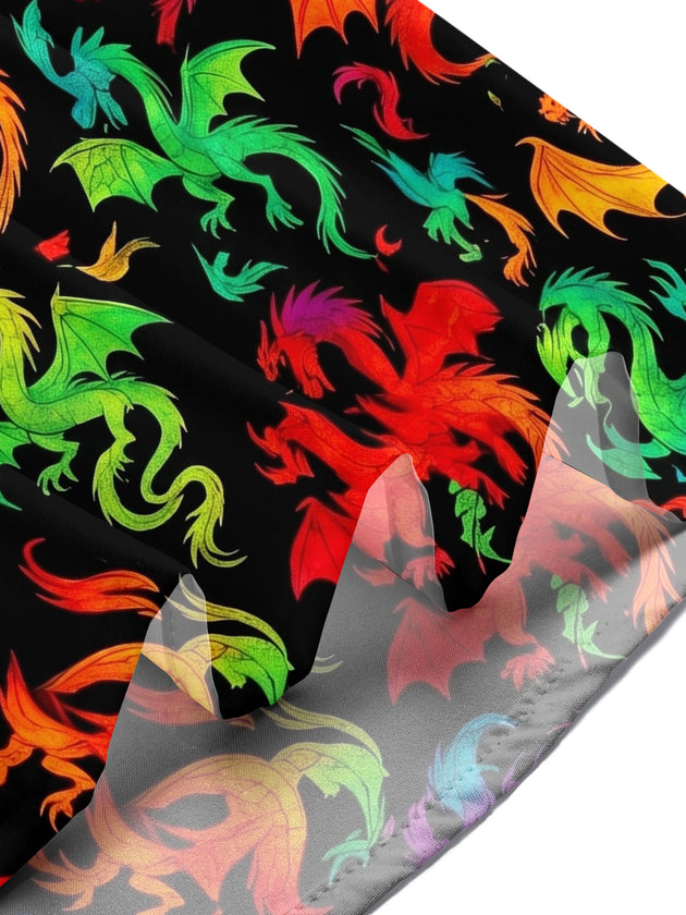 Pride Month Colorful Dragon Print Men's Pocket Short Sleeve Shirts