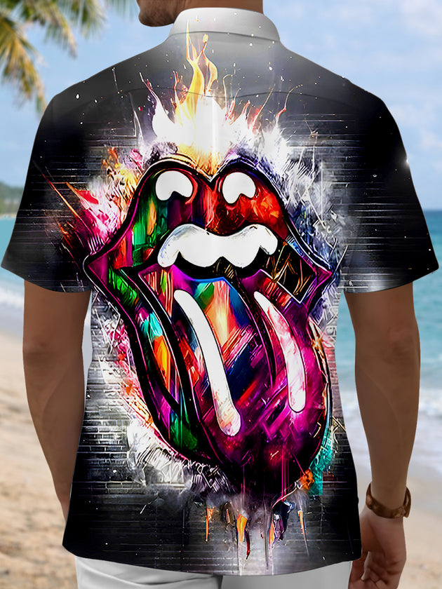 Tie Dye Tongue Men's Pocket Short Sleeve Shirts