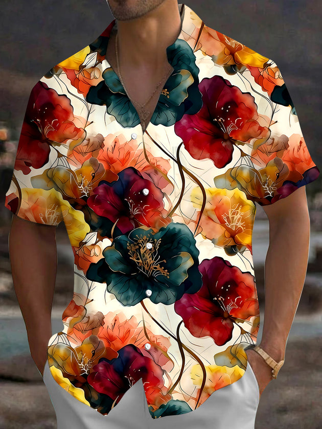 Floral Men's Pocket Short Sleeve Shirts