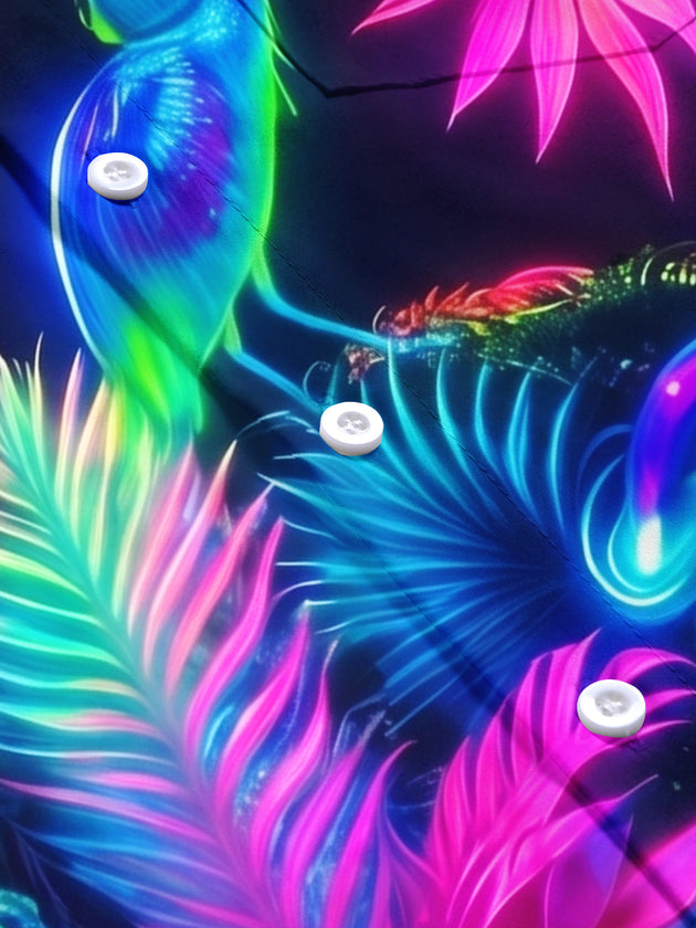 Colorful Fluorescent Hawaiian Neon Jungle Birds Men's Pocket Short Sleeve Shirts