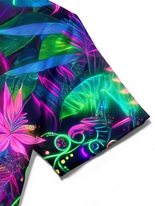 Colorful Fluorescent Hawaiian Neon Jungle Birds Men's Pocket Short Sleeve Shirts
