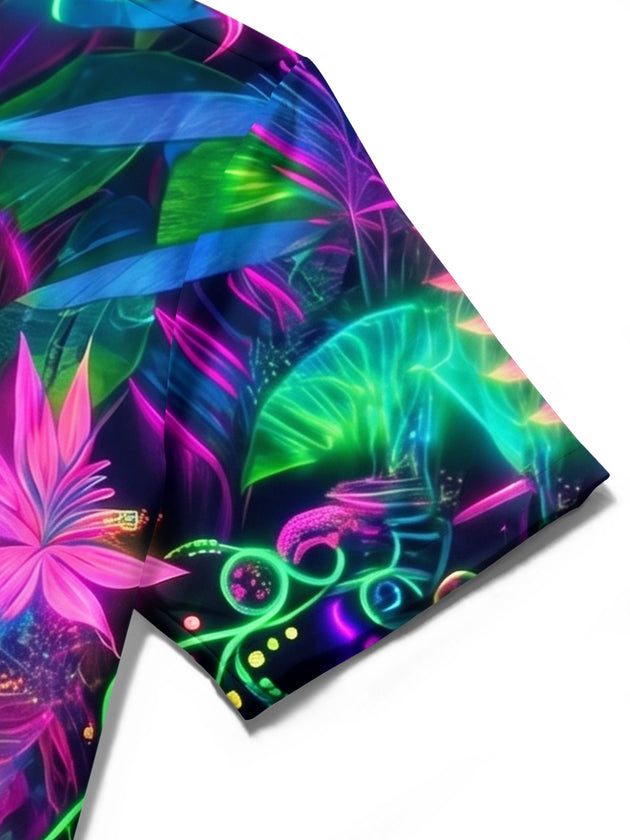 Colorful Fluorescent Hawaiian Neon Jungle Birds Men's Pocket Short Sleeve Shirts