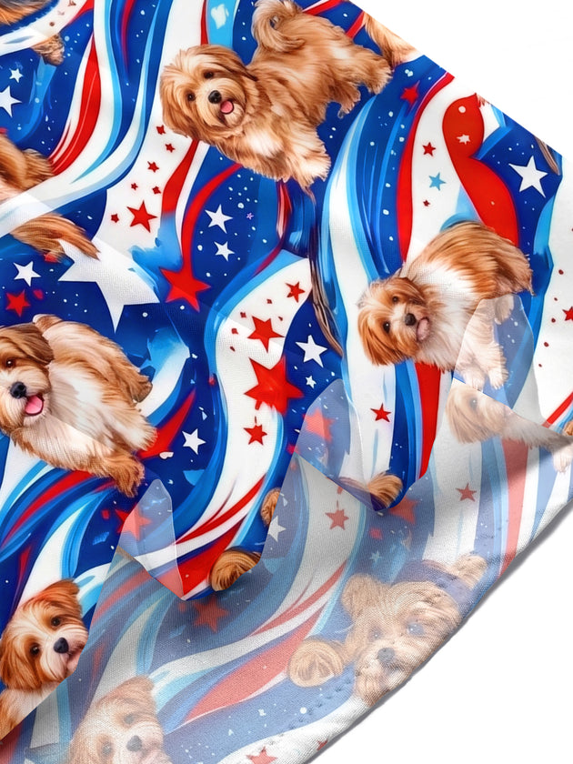 Fun Independence Day Star-Spangled Banner Puppies Men's Pocket Short Sleeve Shirts