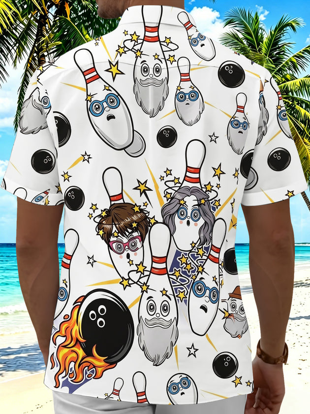 Fun Cartoon Bowling Sports Party Men's Pocket Short Sleeve Shirts