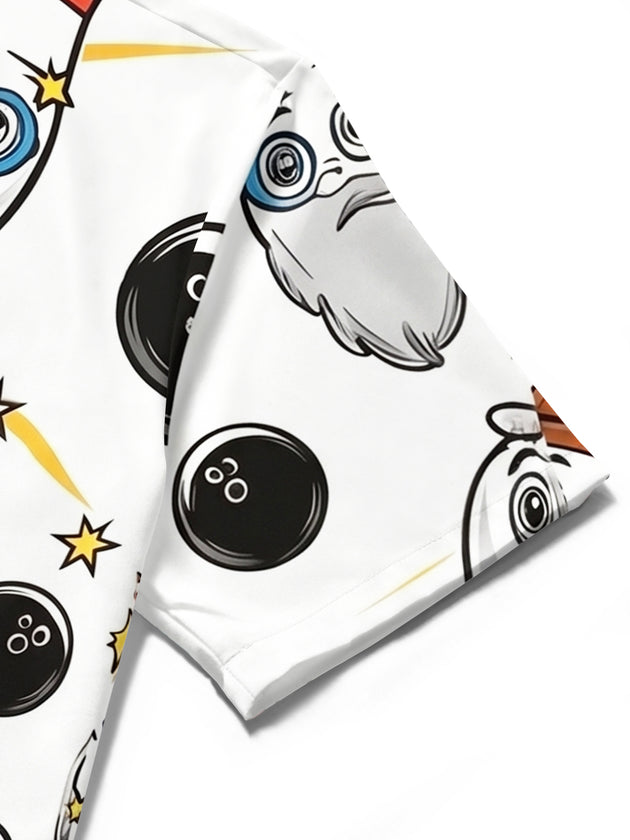 Fun Cartoon Bowling Sports Party Men's Pocket Short Sleeve Shirts