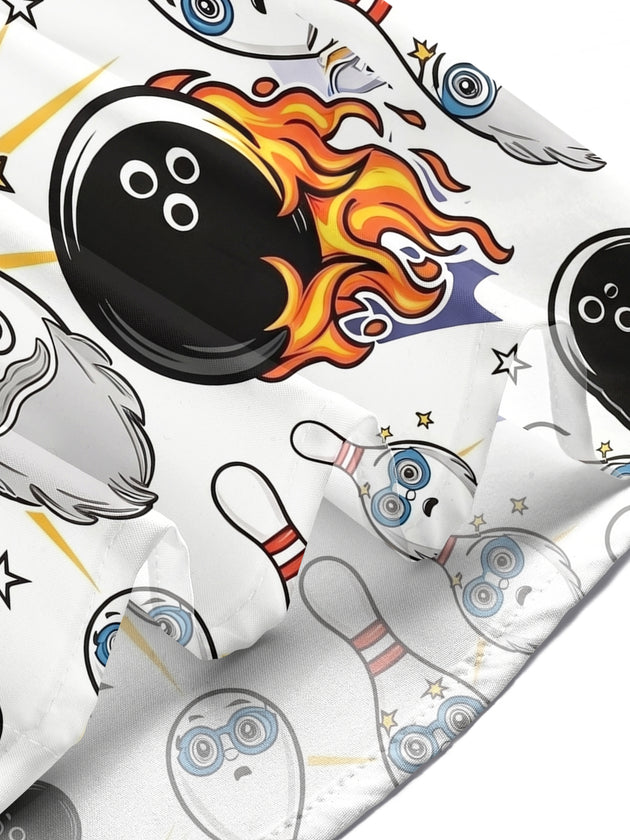 Fun Cartoon Bowling Sports Party Men's Pocket Short Sleeve Shirts
