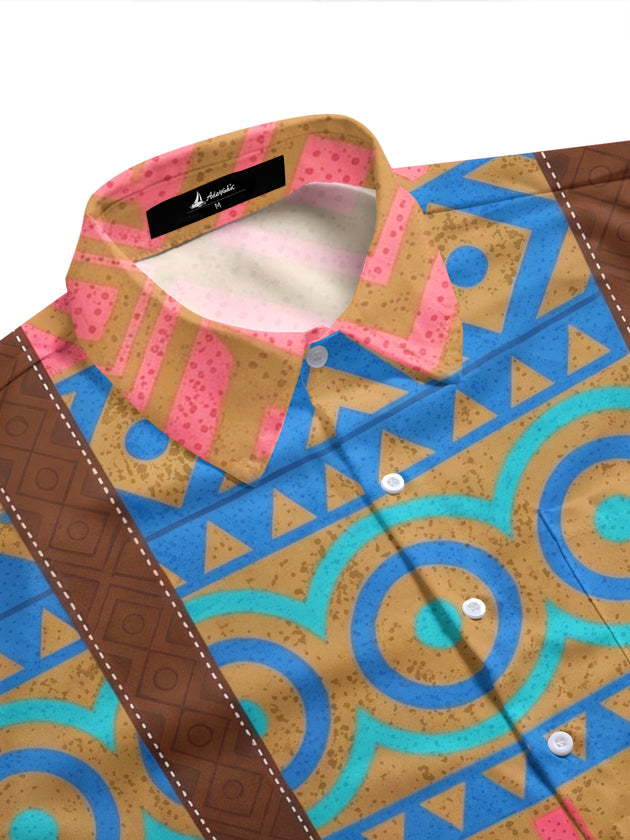 Bohemian Suspender Ethnic Geometric Western Style Men's Pocket Short Sleeve Shirts